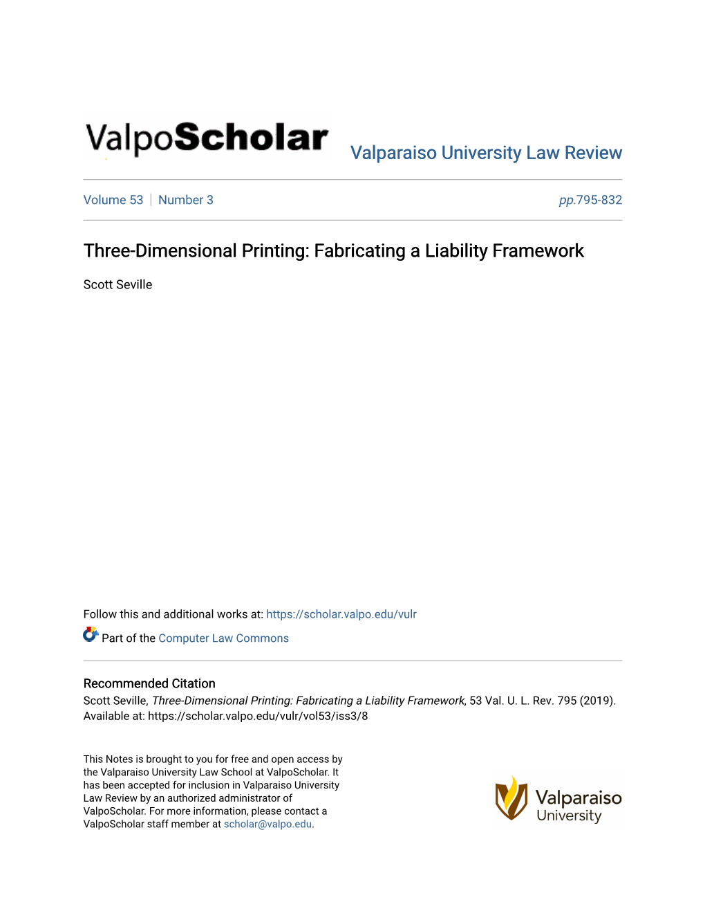 Three-Dimensional Printing: Fabricating a Liability Framework