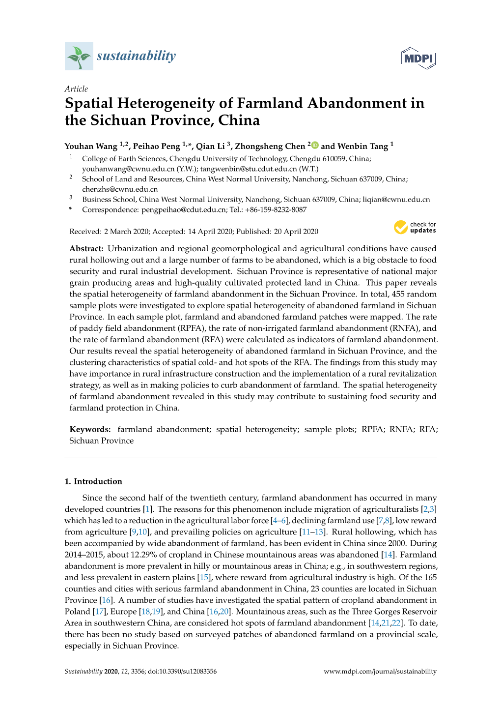 Spatial Heterogeneity of Farmland Abandonment in the Sichuan Province, China