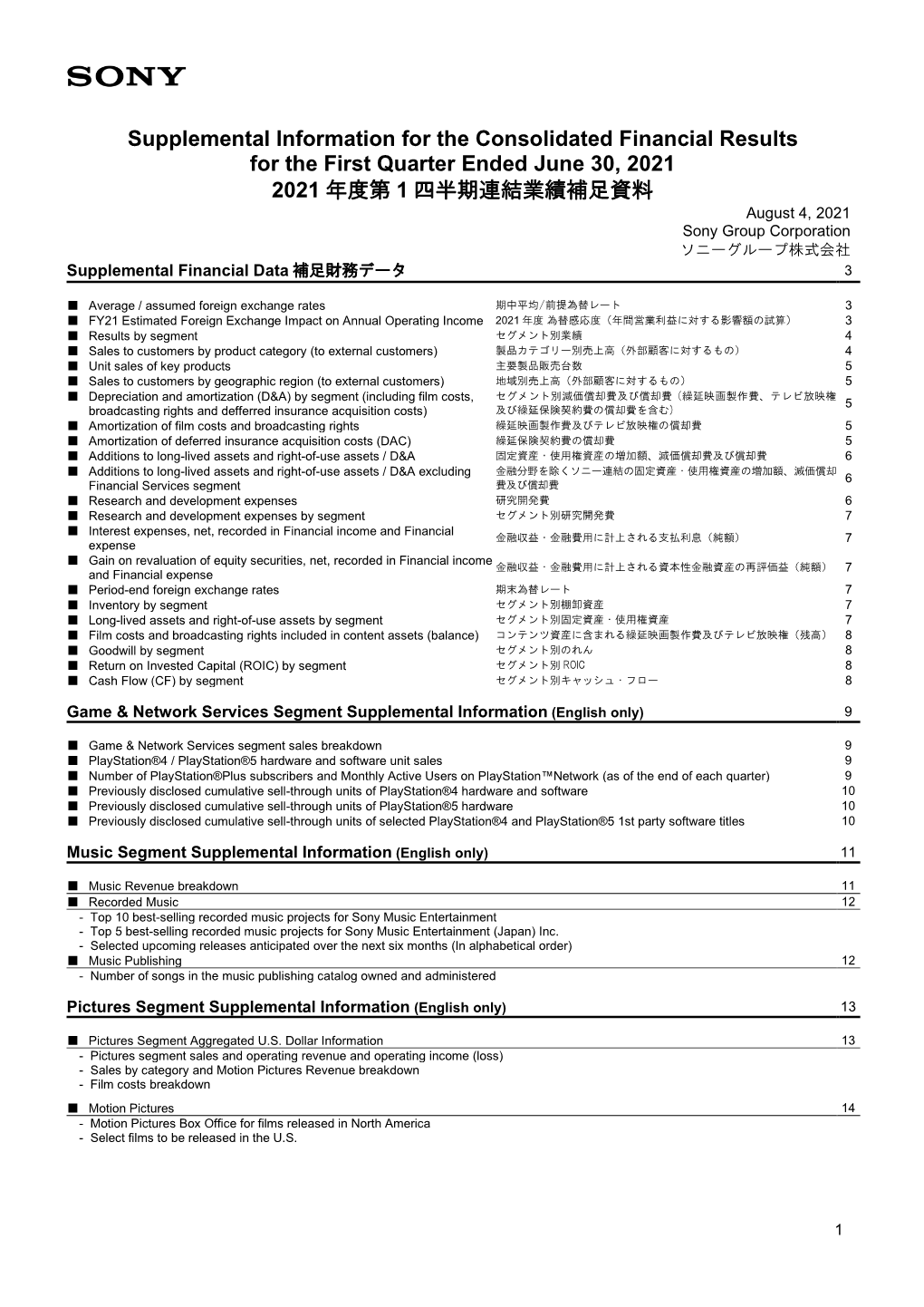 Supplemental Information for the Consolidated Financial