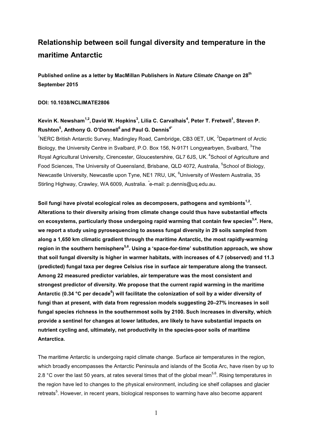 Relationship Between Soil Fungal Diversity and Temperature in the Maritime Antarctic