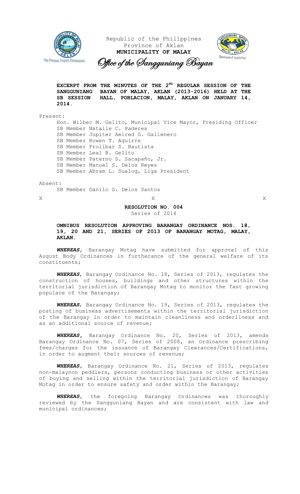 Resolution No. 004, S. 2014