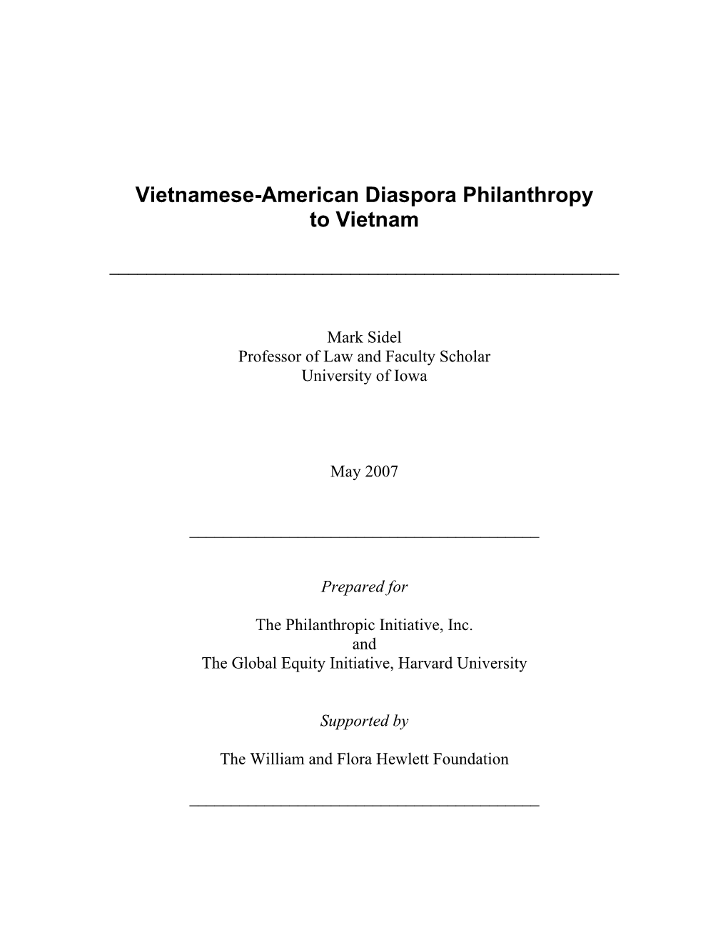 Vietnamese-American Diaspora Philanthropy to Vietnam