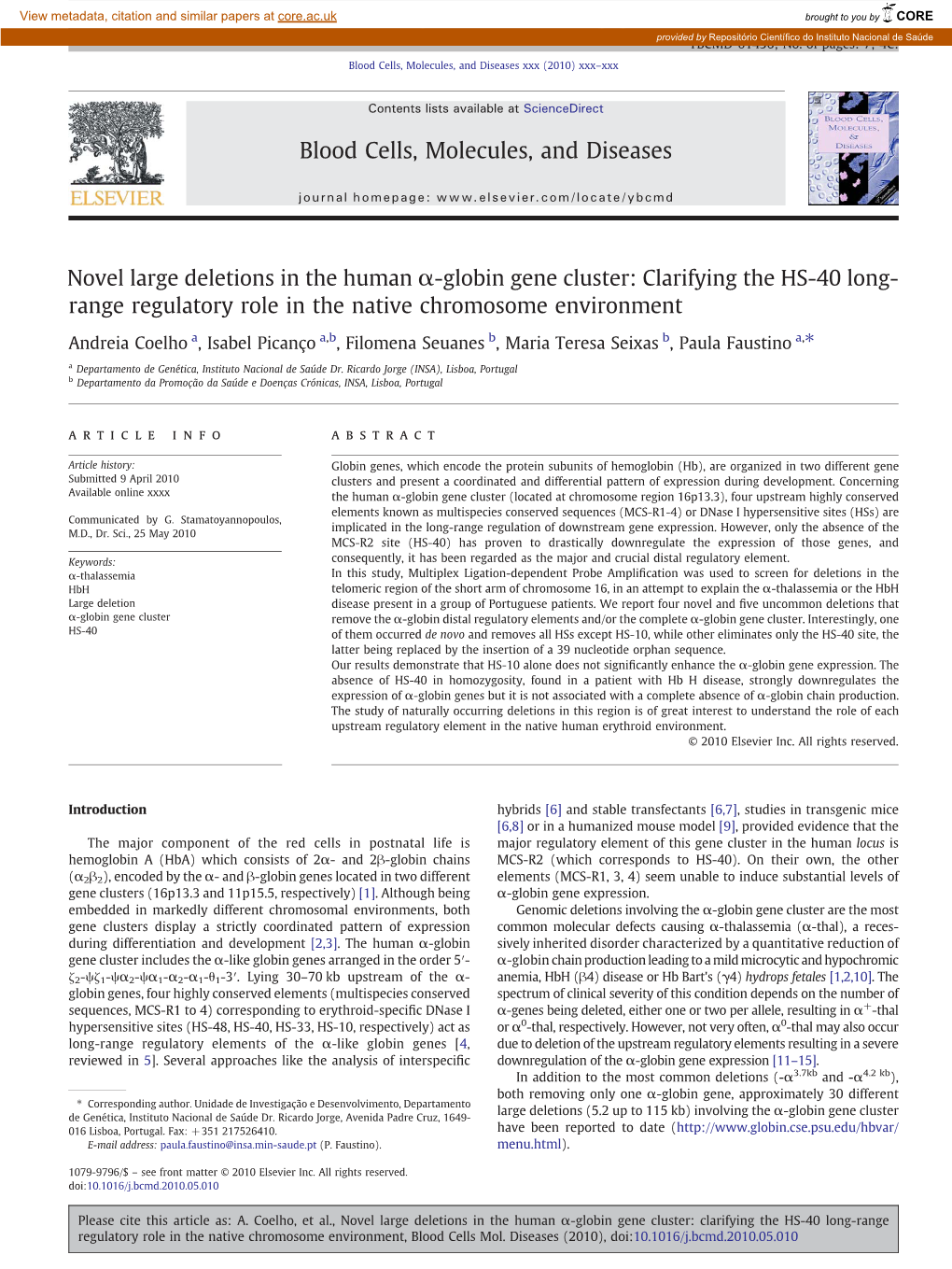 Novel Large Deletions in the Human Α-Globin Gene Cluster: Clarifying the HS-40 Long- Range Regulatory Role in the Native Chromosome Environment