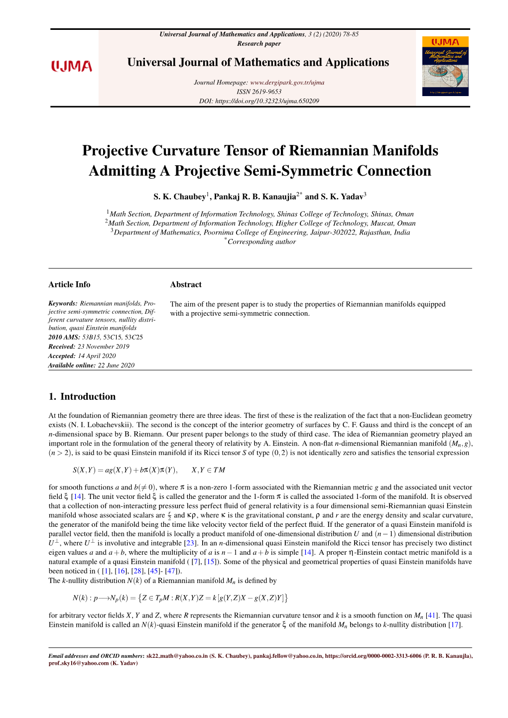 Projective Curvature Tensor of Riemannian Manifolds Admitting a Projective Semi-Symmetric Connection