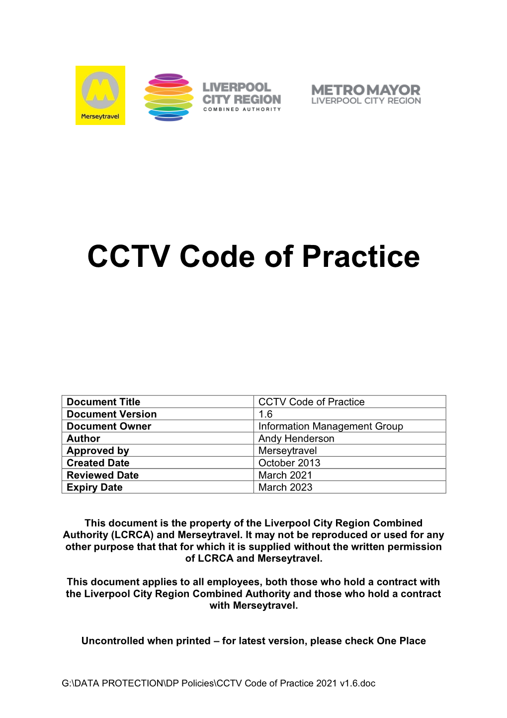 CCTV Code of Practice