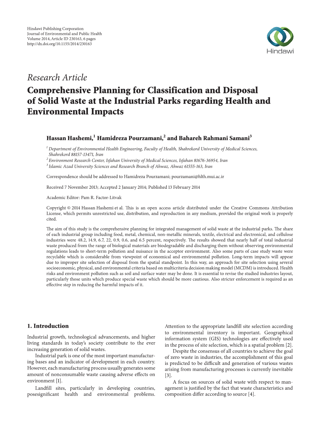 Comprehensive Planning for Classification and Disposal of Solid Waste at the Industrial Parks Regarding Health and Environmental Impacts