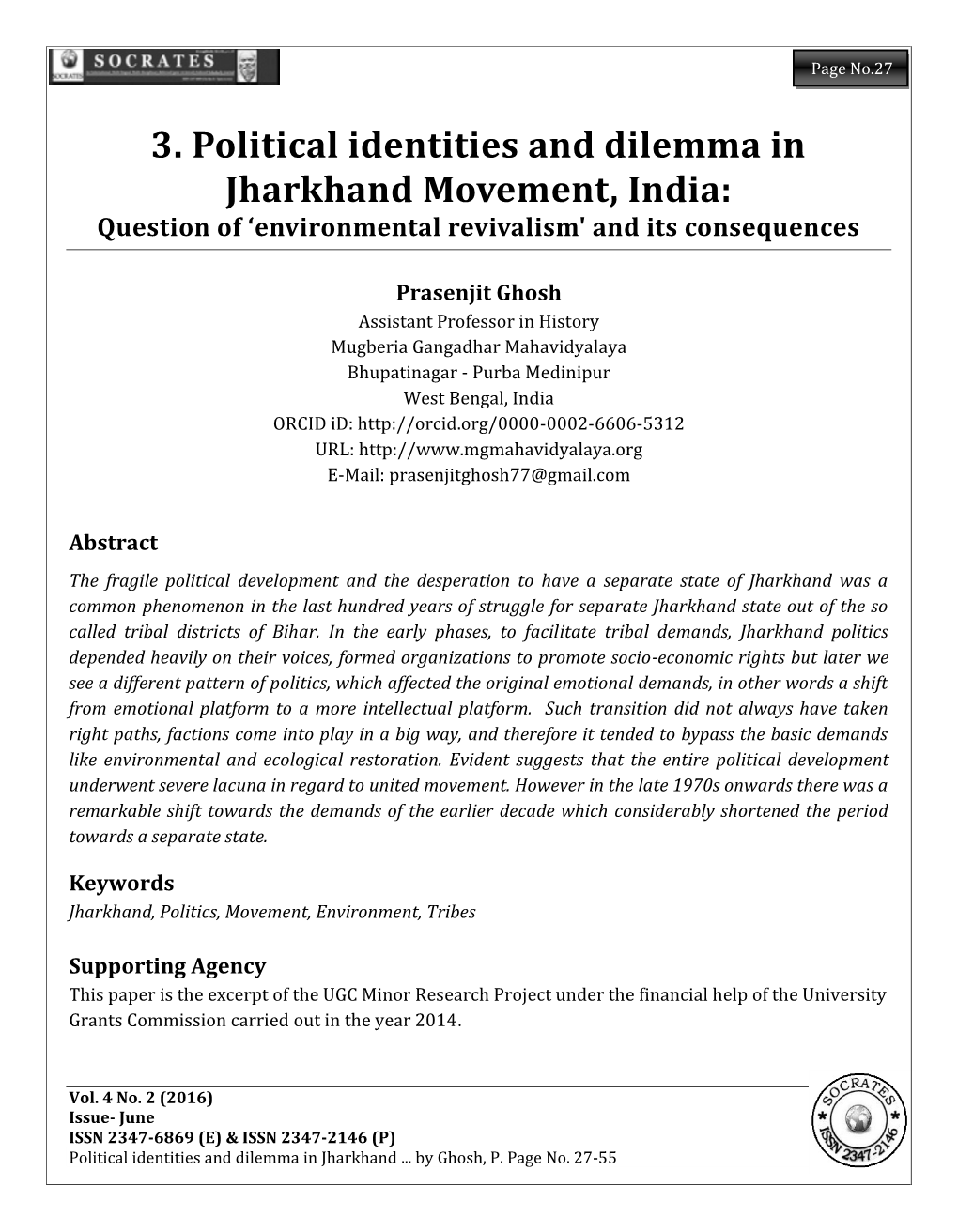 3. Political Identities and Dilemm Jharkhand Movement, India