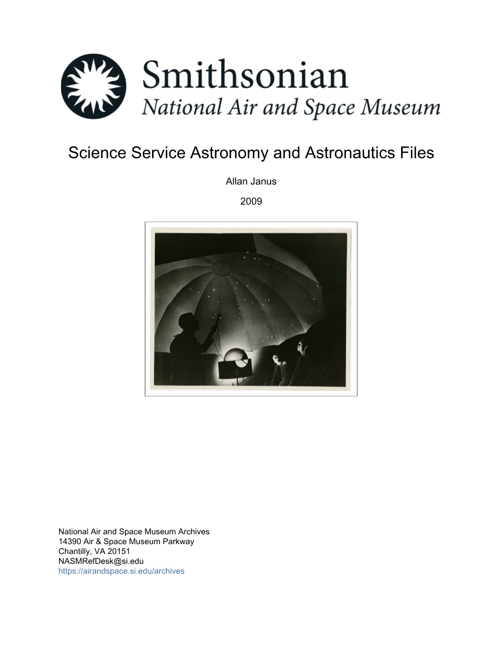 Science Service Astronomy and Astronautics Files