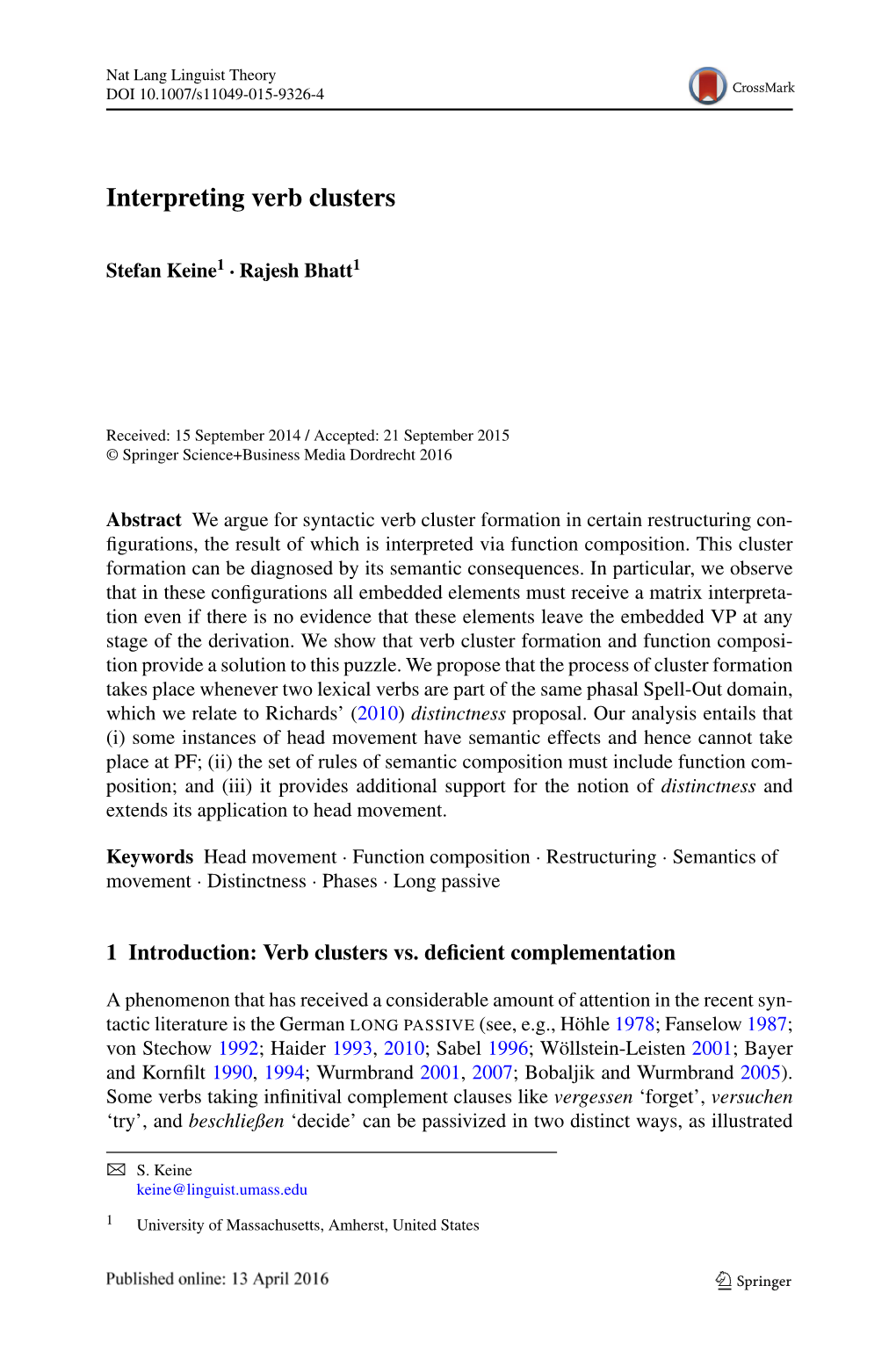 Interpreting Verb Clusters