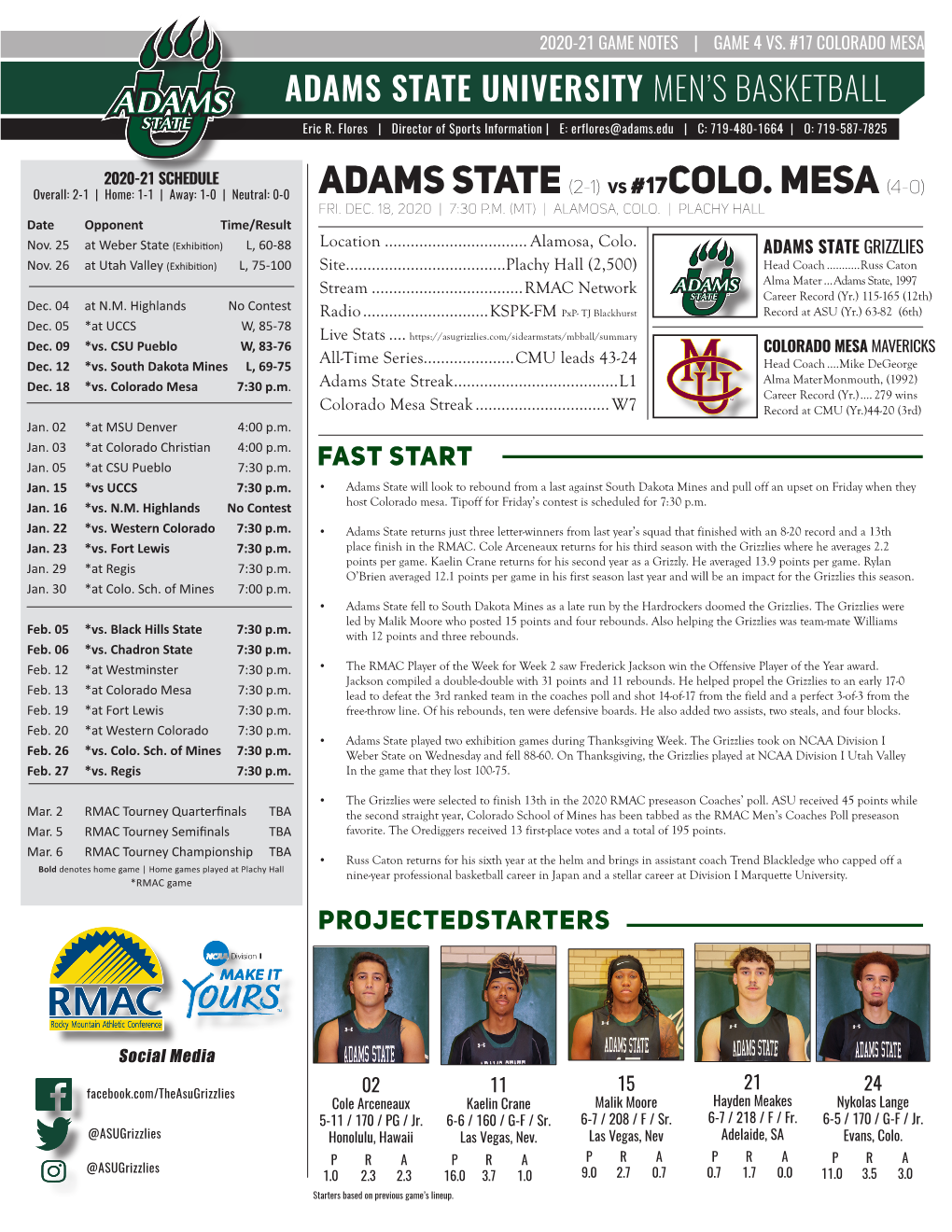 Adams State (2-1) Vs #17Colo. Mesa(4-0)