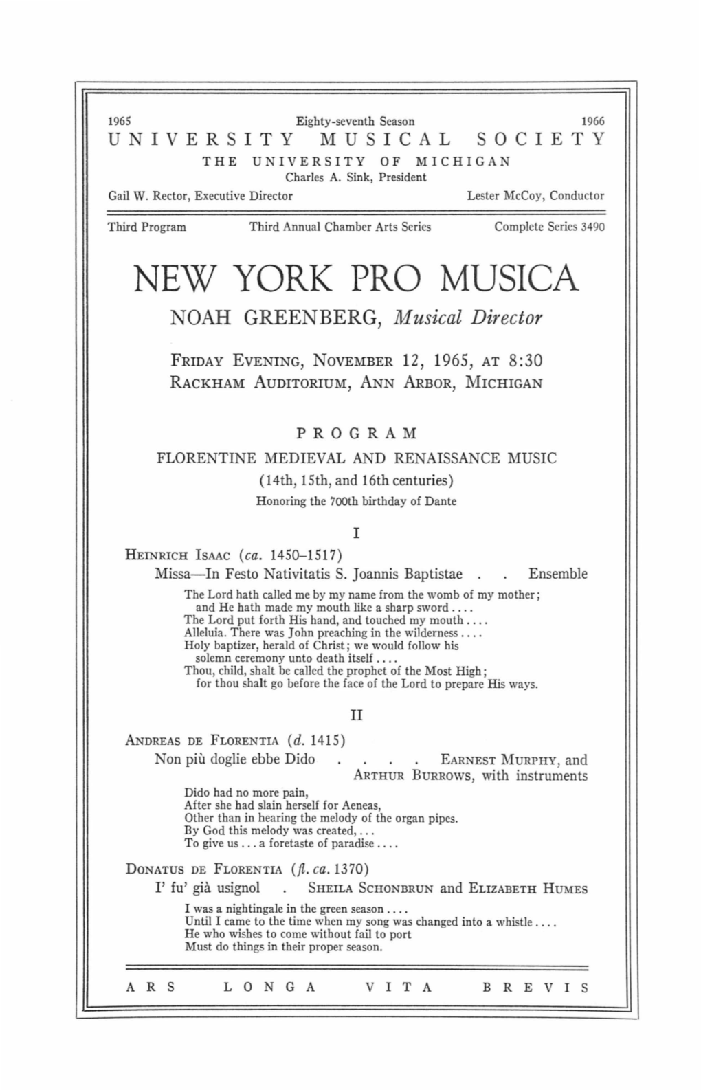 NEW YORK PRO MUSICA NOAH GREENBERG, Musical Director