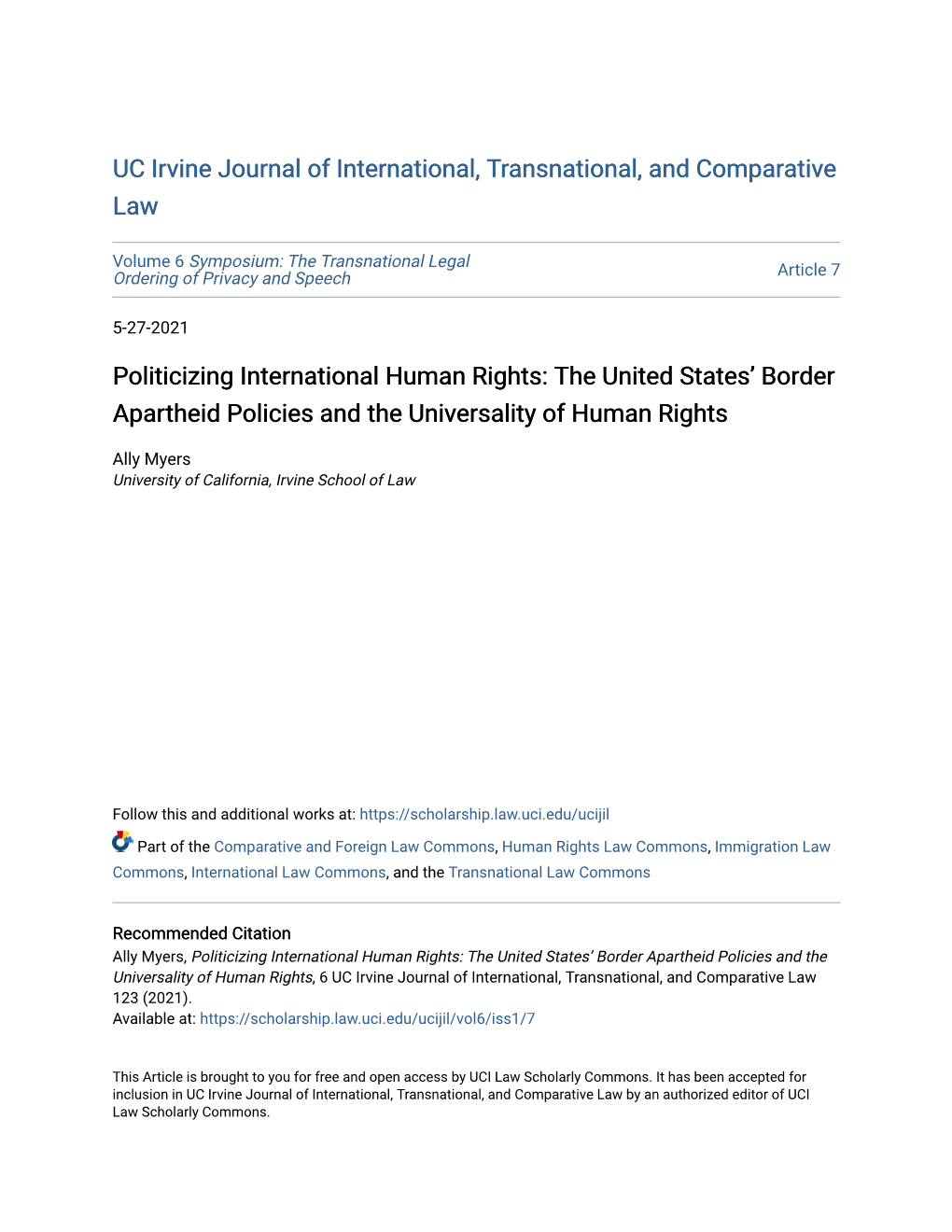 Politicizing International Human Rights: the United States' Border