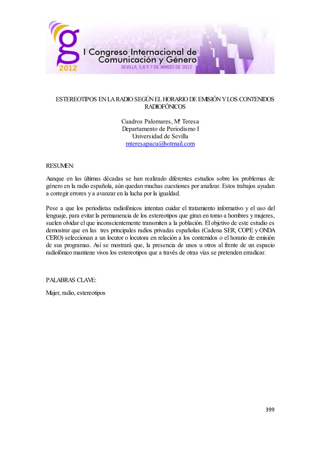 Estereotipos En La Radio Según El Horario De Emisión Y Los Contenidos Radiofónicos