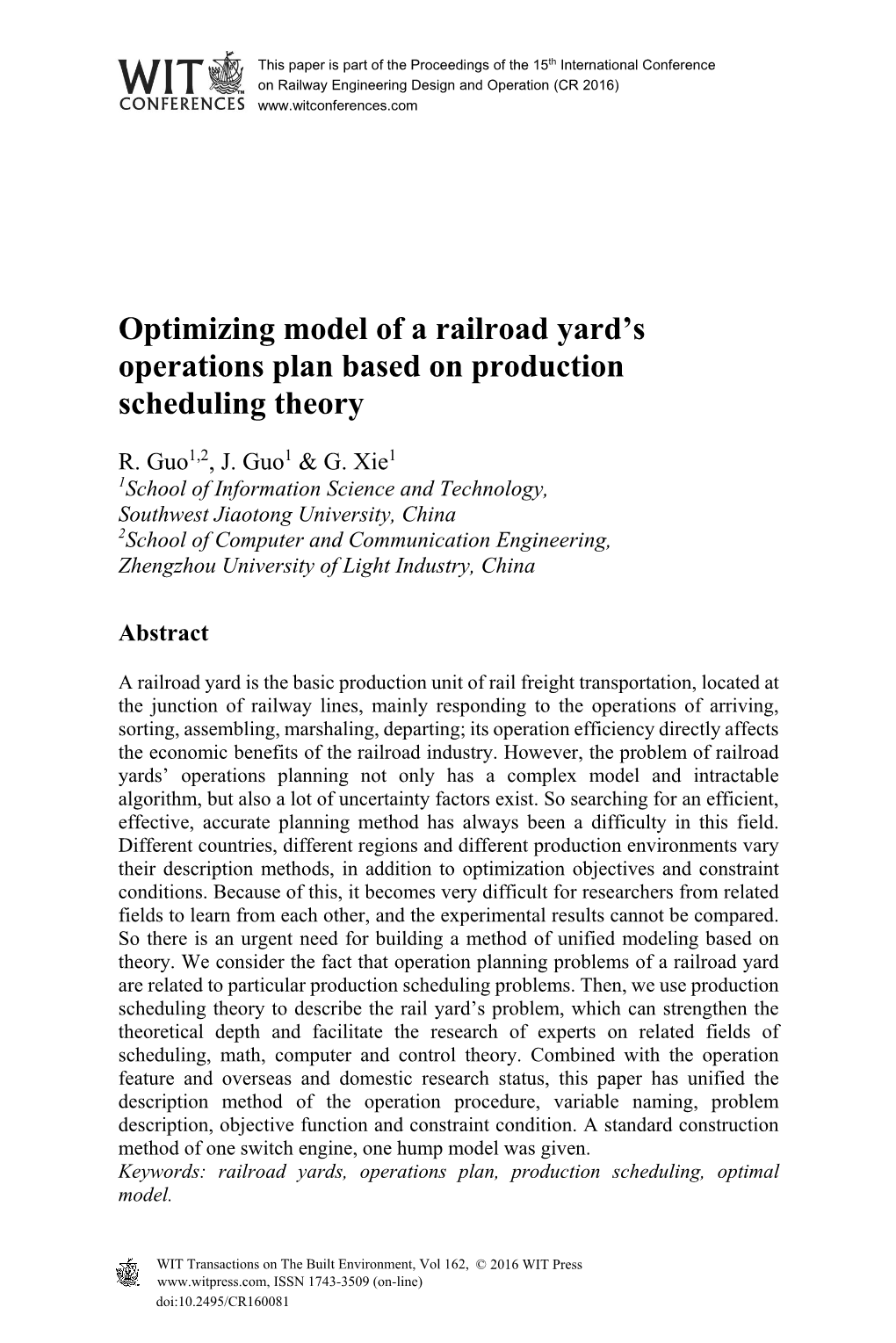 Optimizing Model of a Railroad Yard's Operations Plan Based On