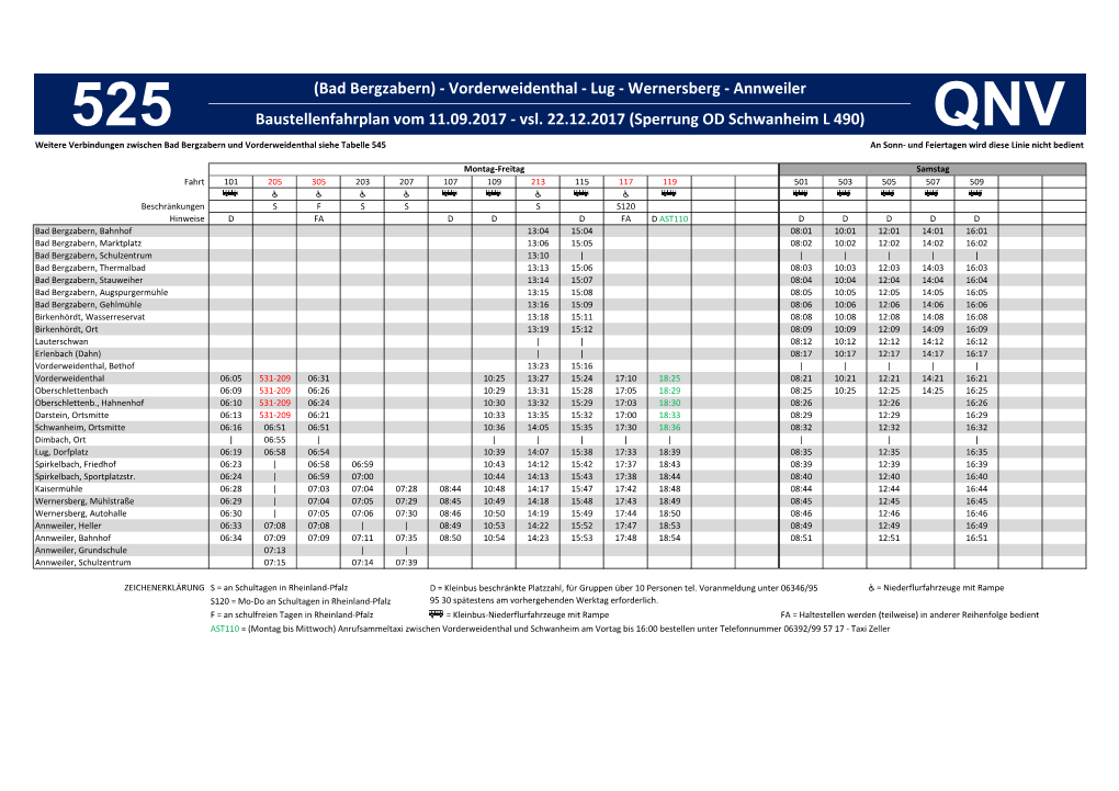 525 Baustellenfahrplan Vom 11.09.2017 - Vsl