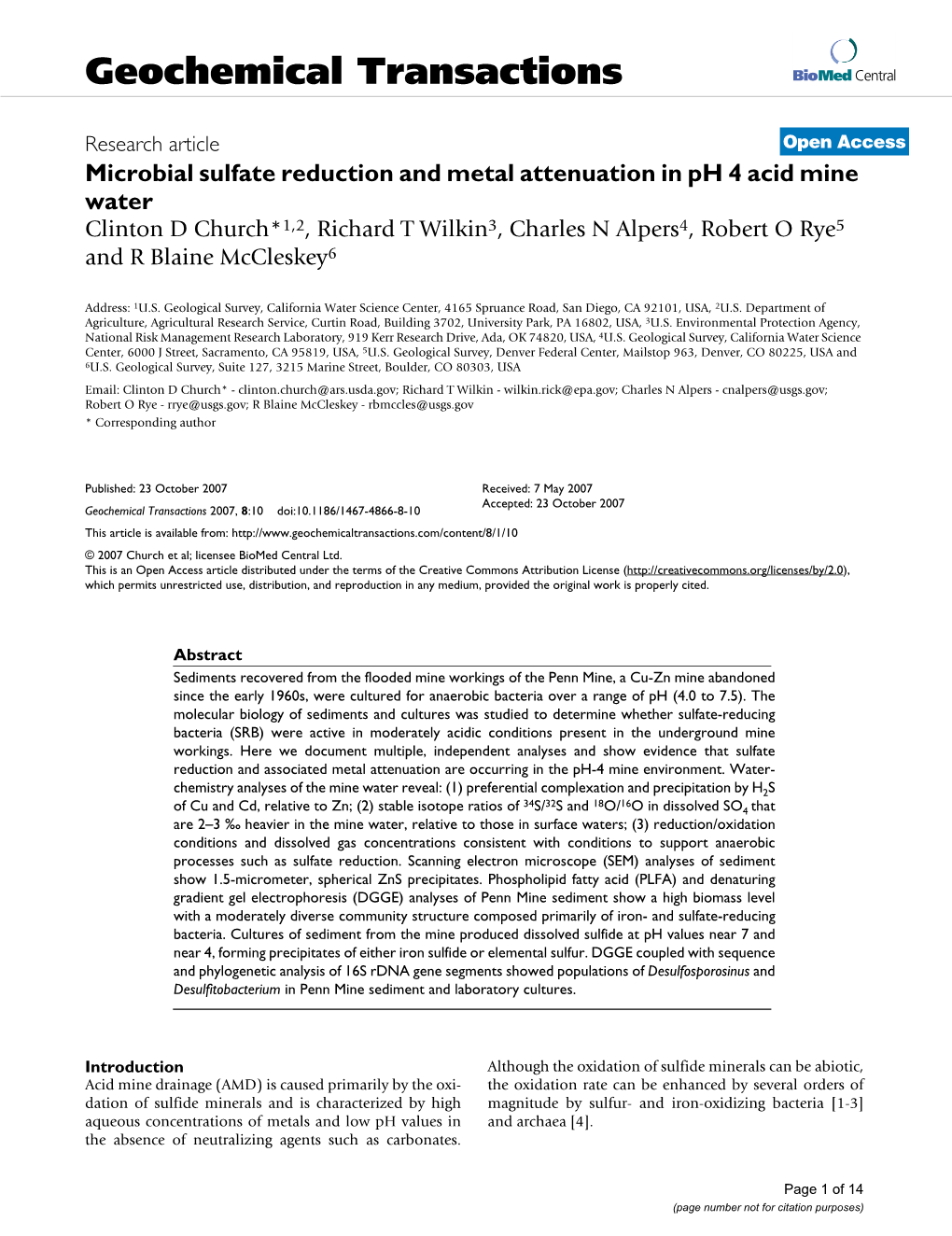 Geochemical Transactions Biomed Central