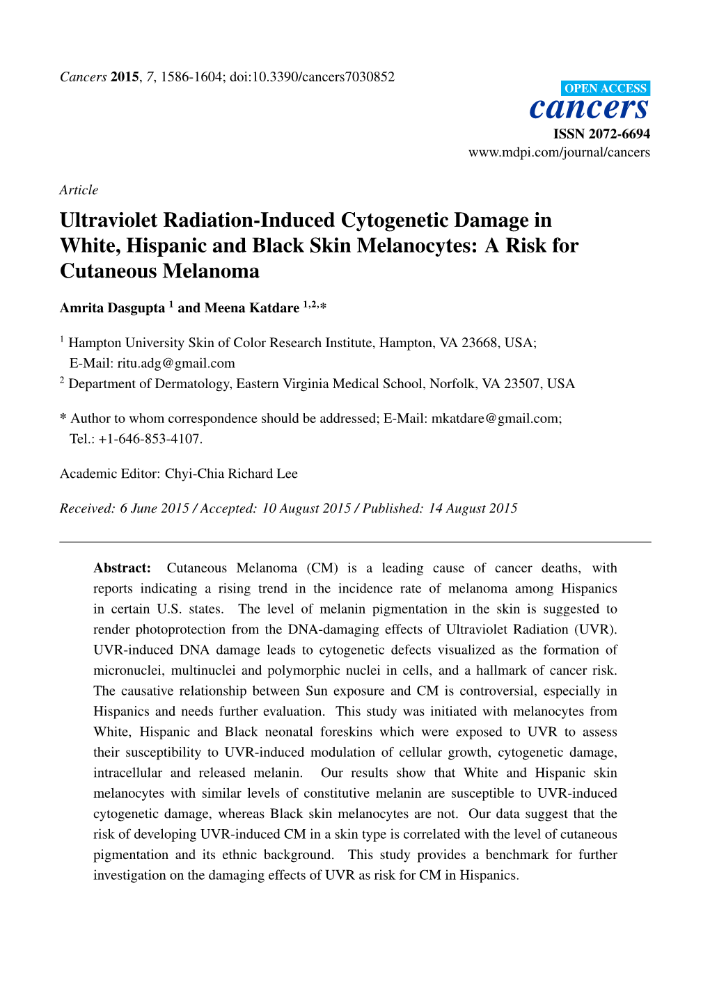 A Risk for Cutaneous Melanoma