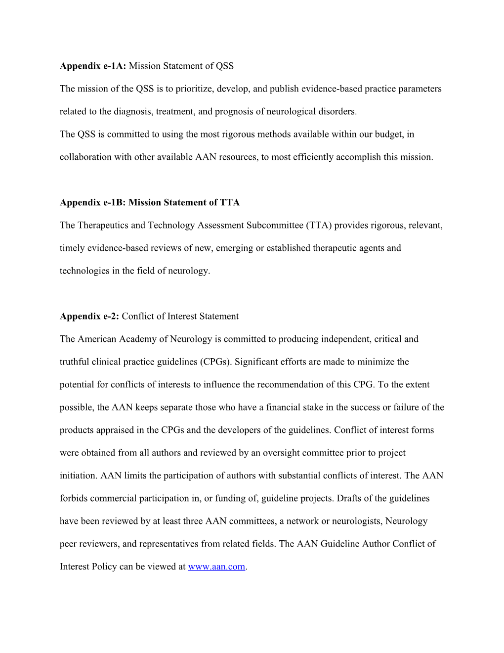 Appendix E-1A: Mission Statement of QSS