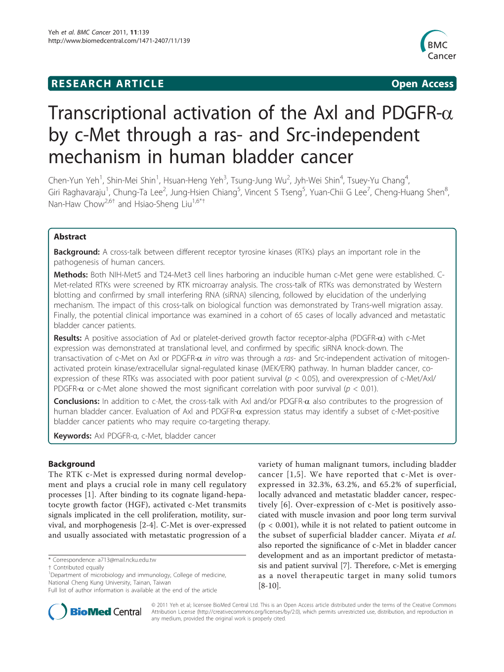 Transcriptional Activation of the Axl and PDGFR-A by C-Met Through A