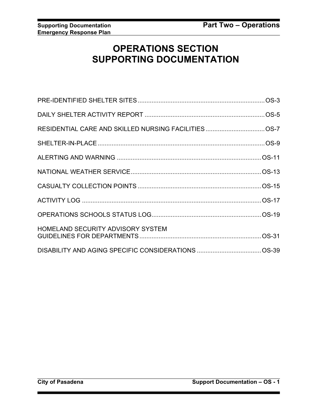 Operations Section Supporting Documentation