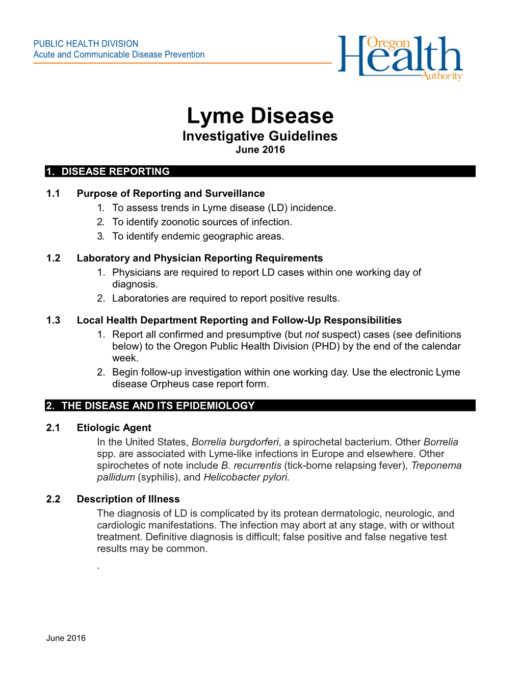 Investigative Guideline: Lyme Disease