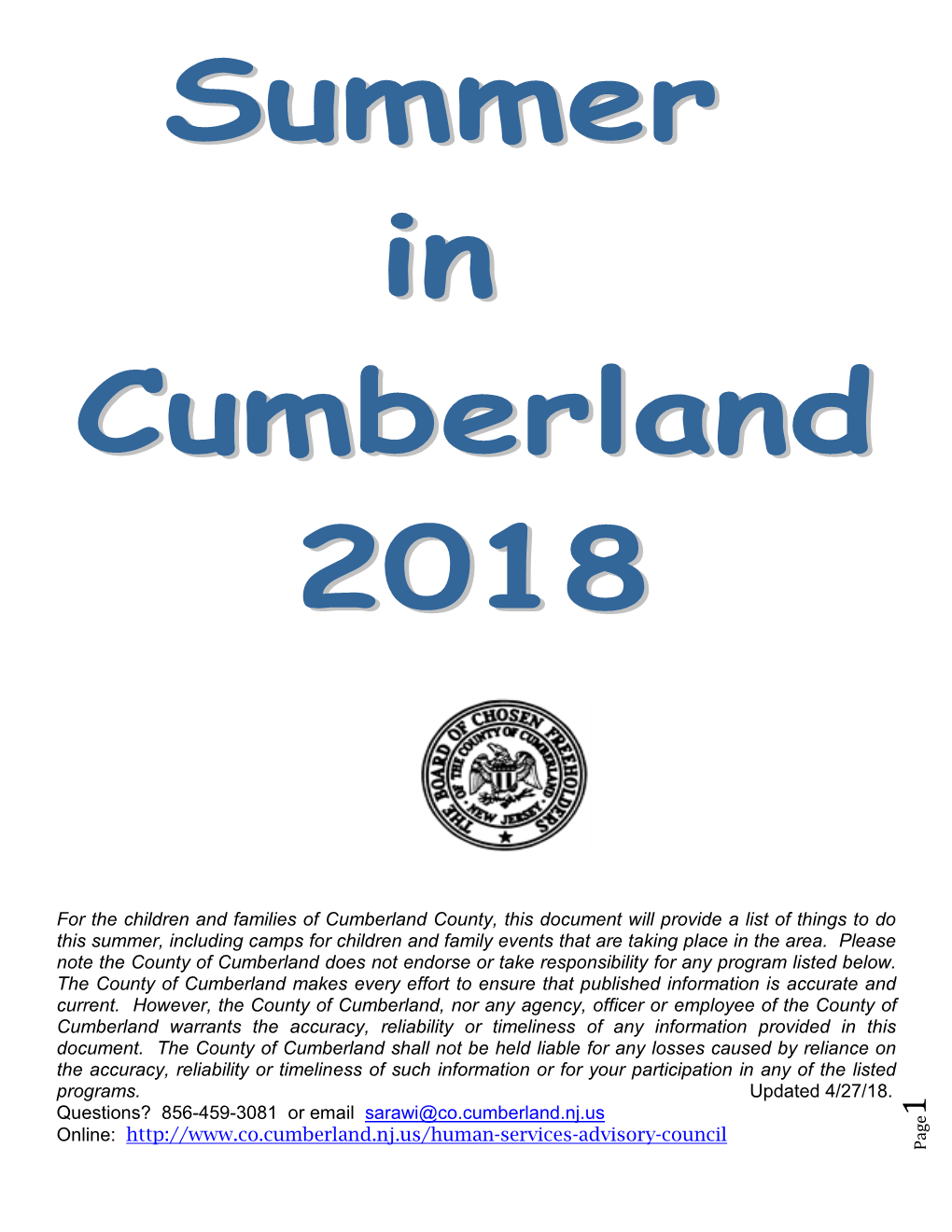 For the Children and Families of Cumberland County, This Document