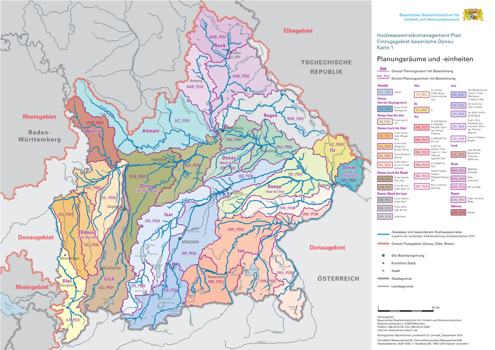 Karte Planungsräume Und -Einheiten; (Hochwasserrisikomanagement-Plan; Einzugsgebiet Bayerische Donau)