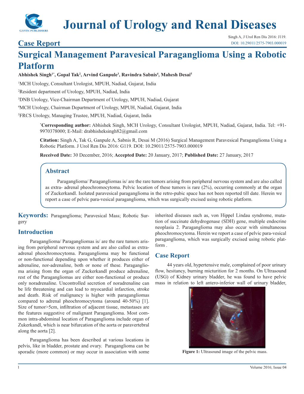 Journal of Urology and Renal Diseases Singh A, J Urol Ren Dis 2016: J119