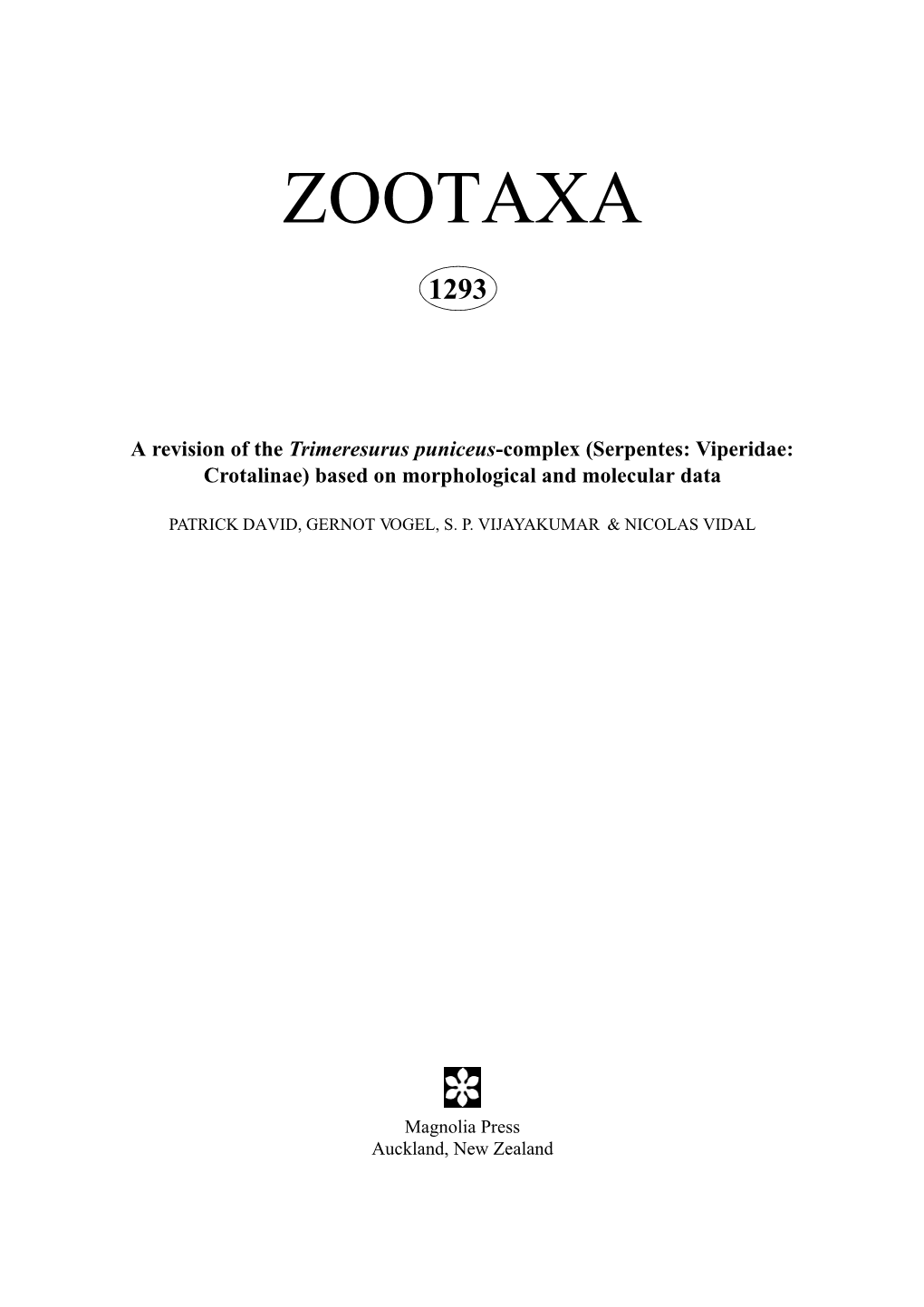Zootaxa: a Revision of the Trimeresurus