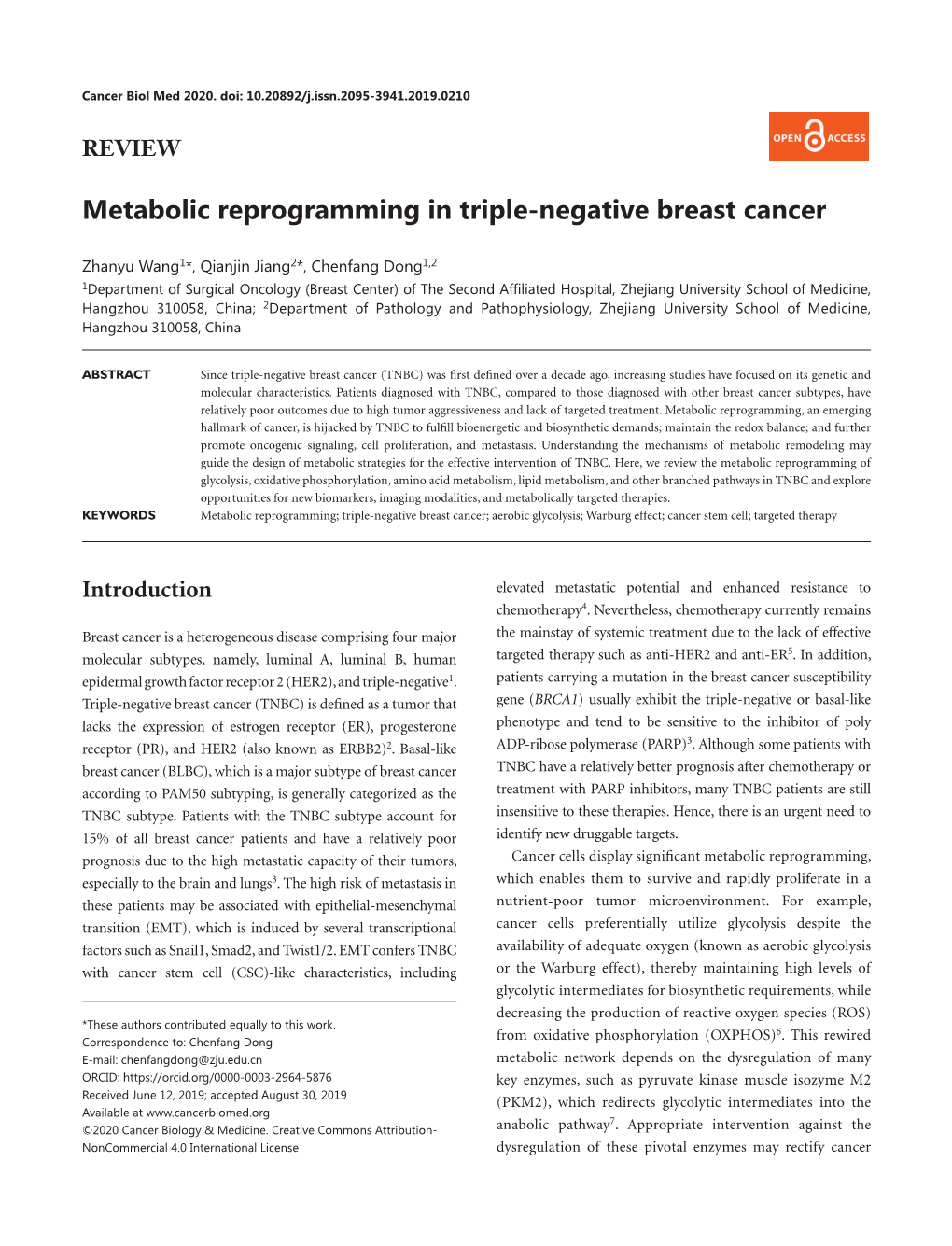 Metabolic Reprogramming in Triple-Negative Breast Cancer