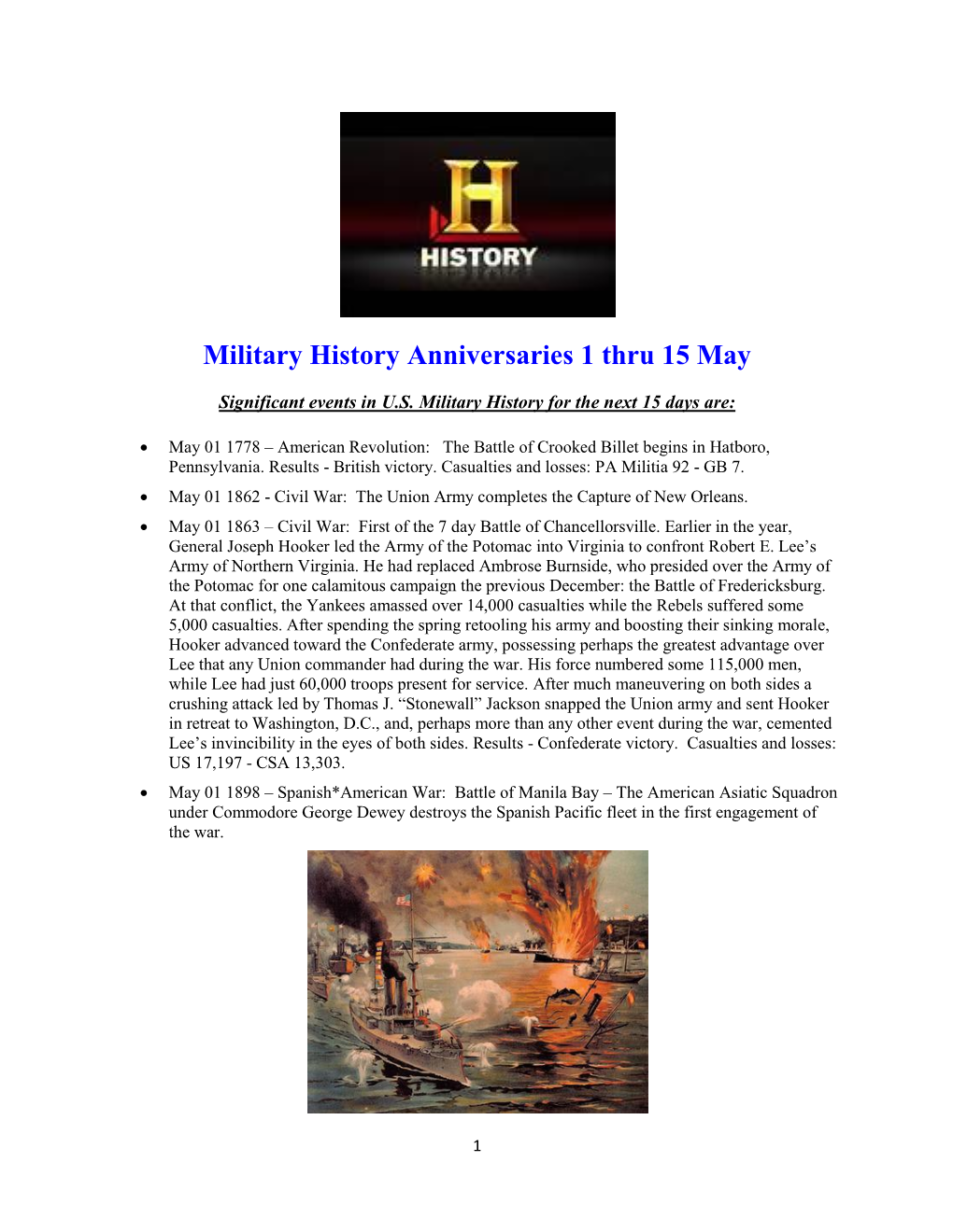 Military History Anniversaries 0501 Thru 051516