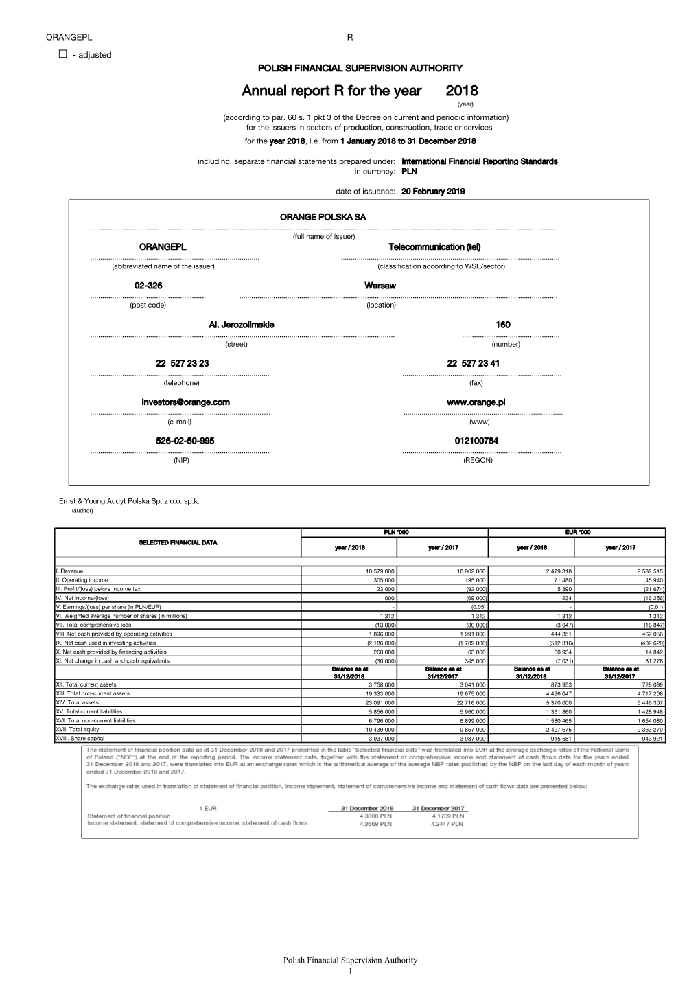 Annual Report R for the Year 2018 (Year) (According to Par