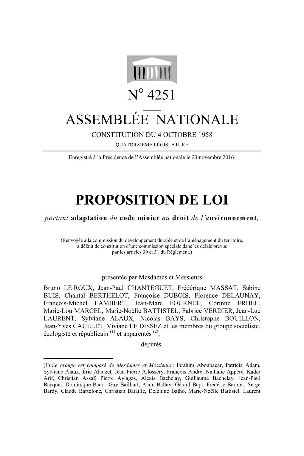 Proposition De Loi N°4251