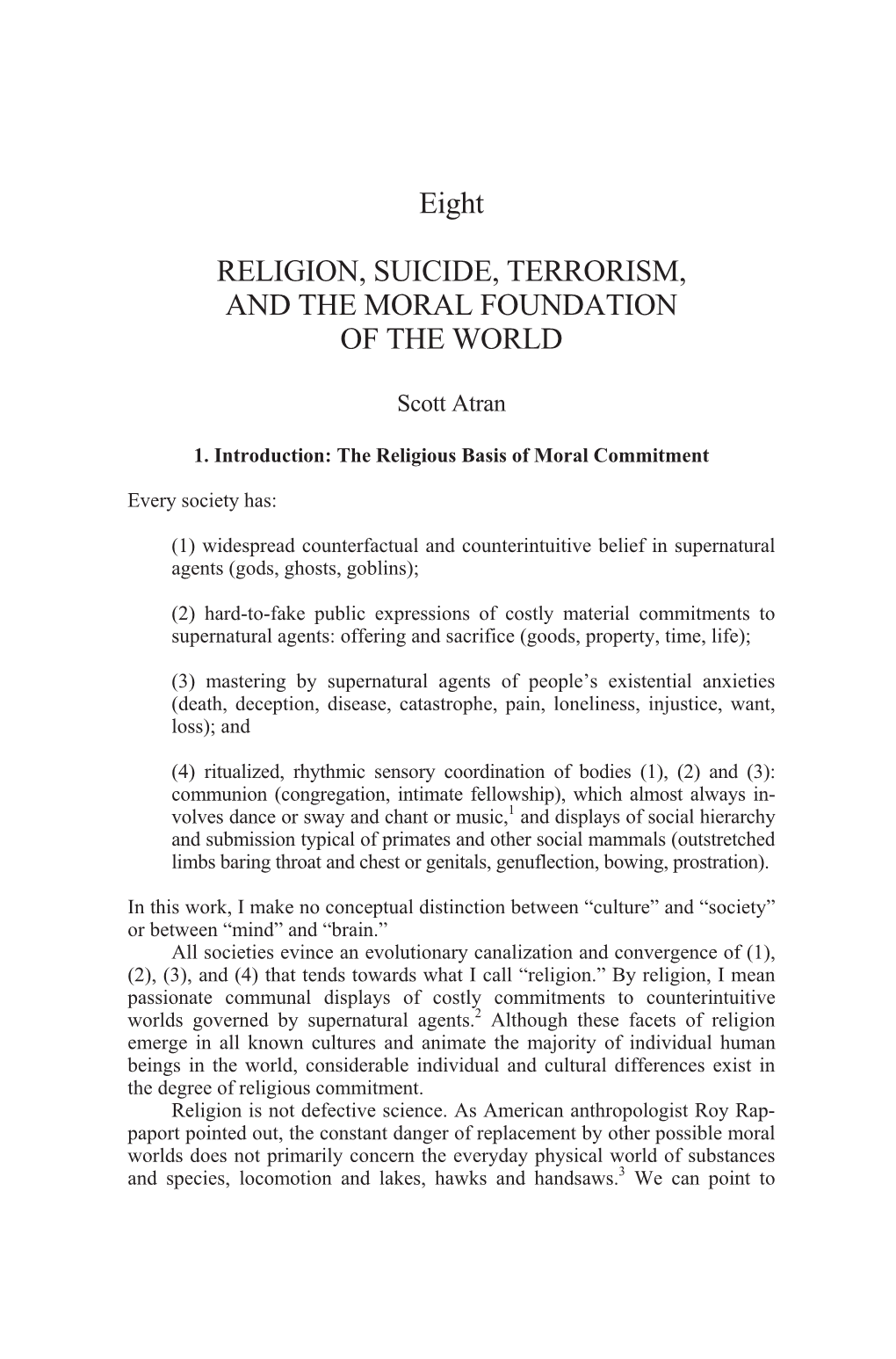 Eight RELIGION, SUICIDE, TERRORISM, and the MORAL