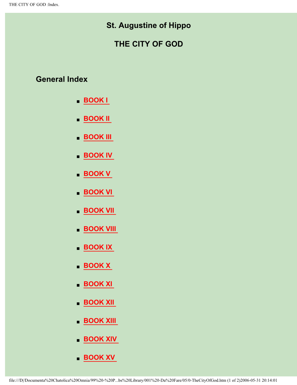 THE CITY of GOD :Index