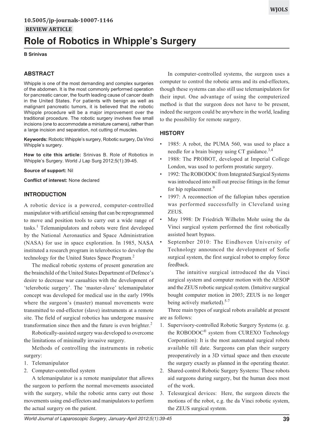 Role of Robotics in Whipple's Surgery