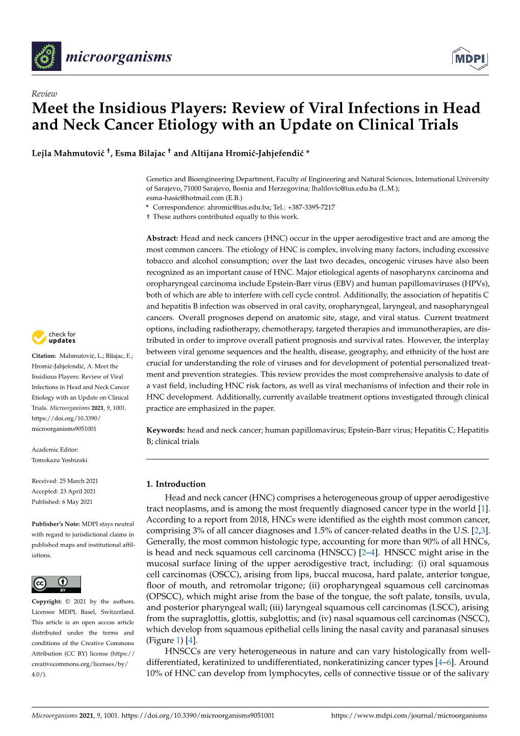 Review of Viral Infections in Head and Neck Cancer Etiology with an Update on Clinical Trials