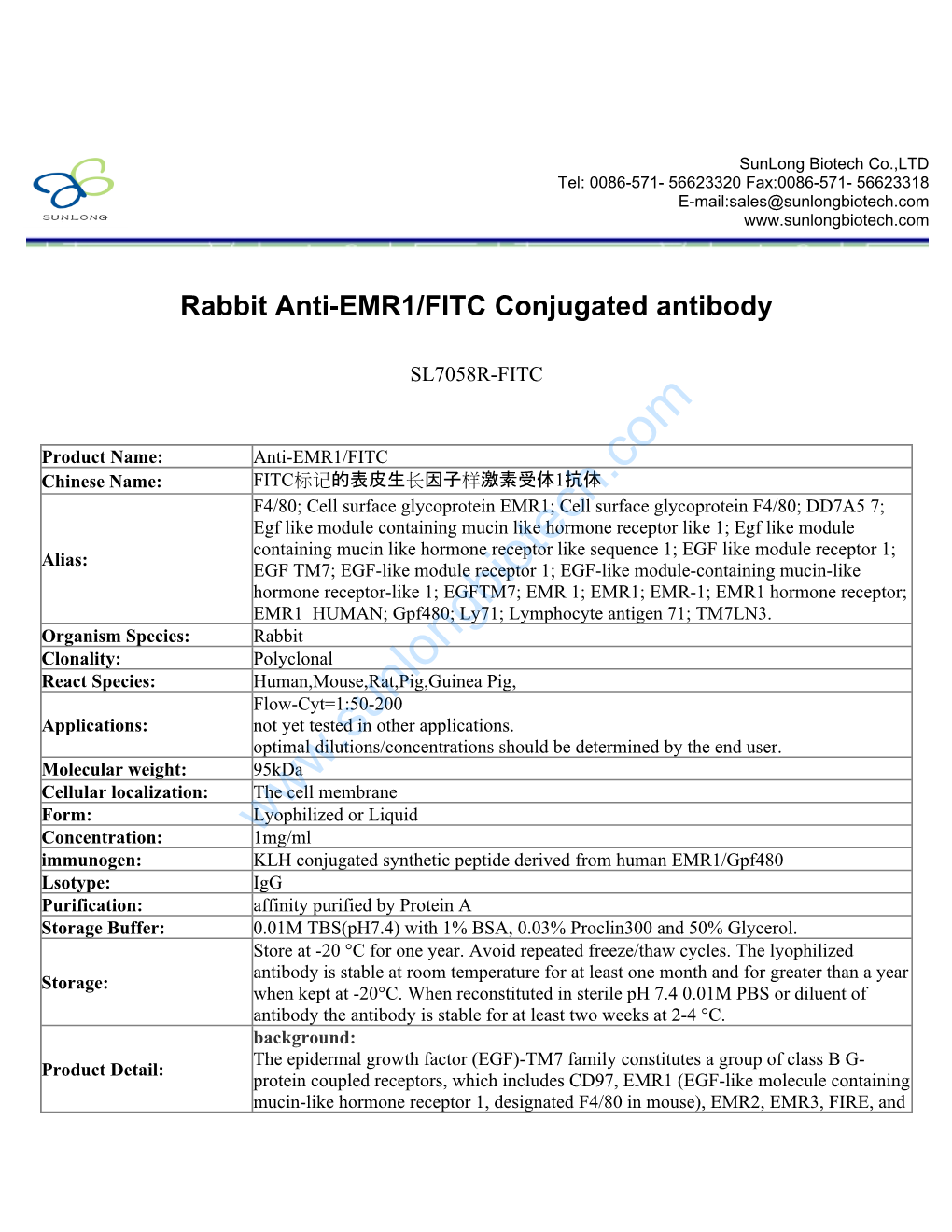 Rabbit Anti-EMR1/FITC Conjugated Antibody
