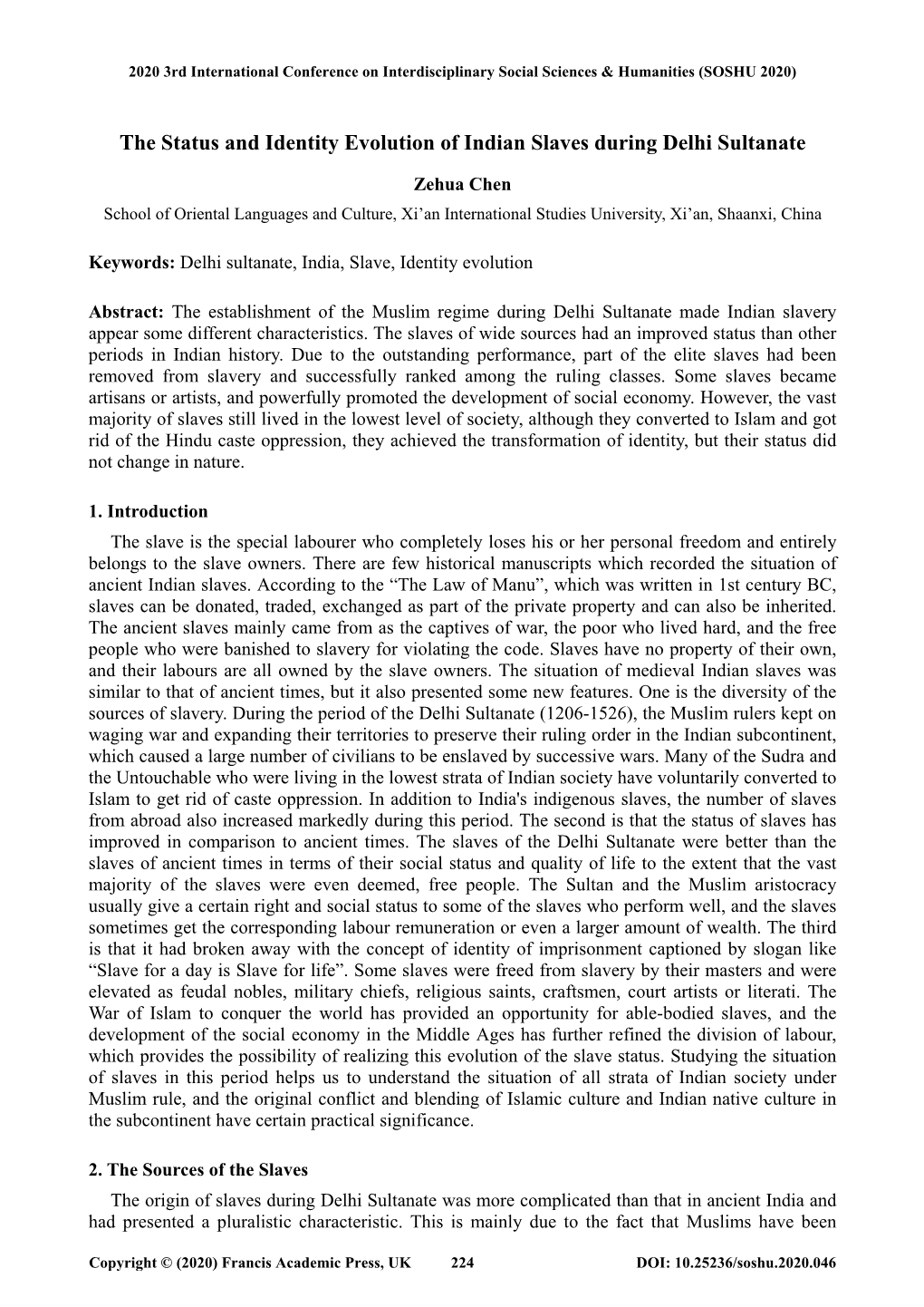 The Status and Identity Evolution of Indian Slaves During Delhi Sultanate