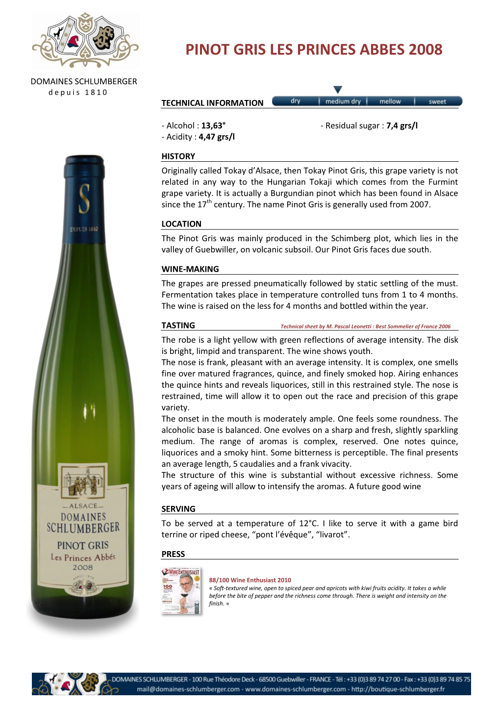 Pinot Gris Les Princes Abbes 2008