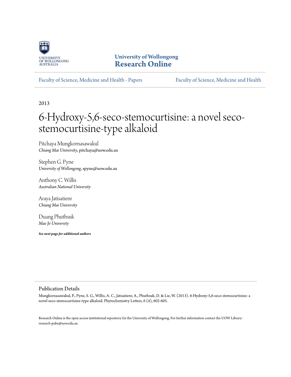 A Novel Seco-Stemocurtisine-Type Alkaloid