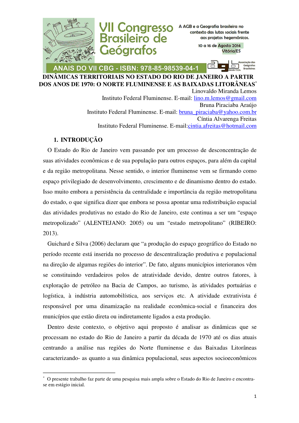 O Norte Fluminense E As Baixadas Litorâneas∗ L