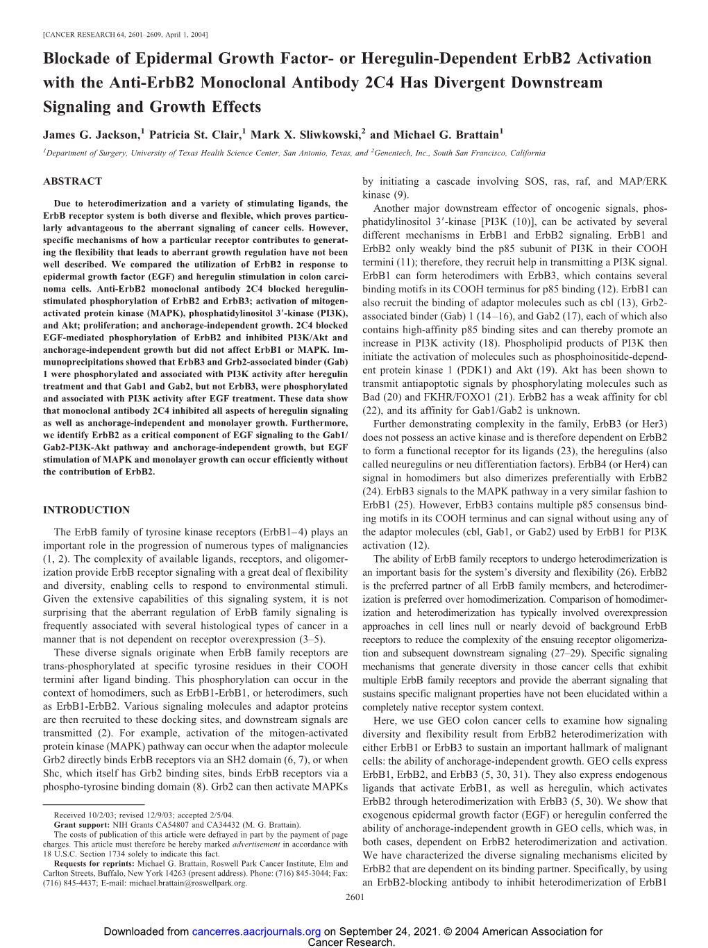 Blockade of Epidermal Growth Factor