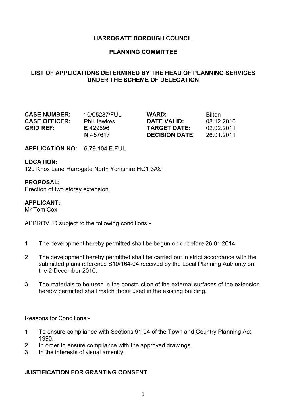 Harrogate Borough Council Planning Committee List Of