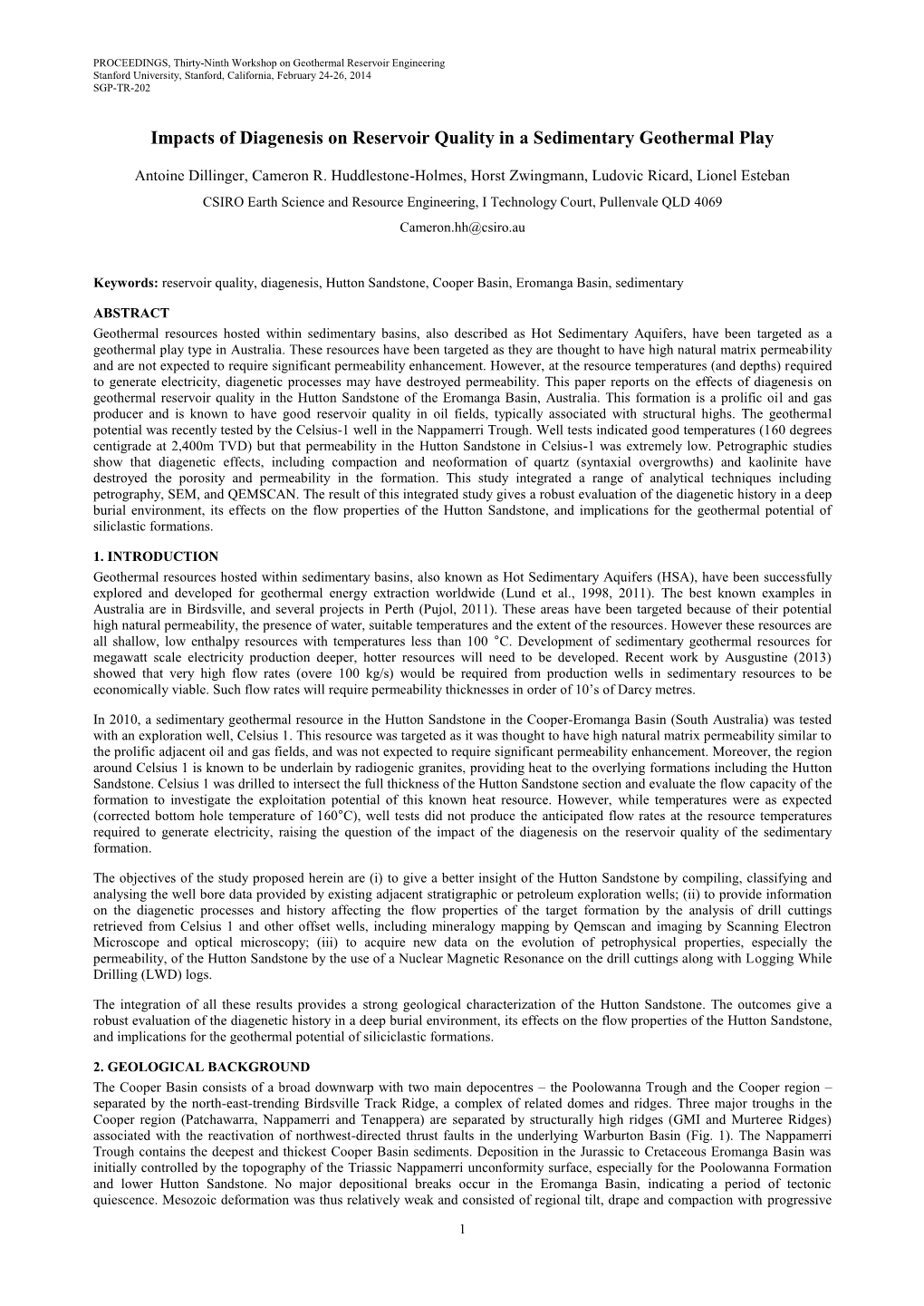 Impacts of Diagenesis on Reservoir Quality in a Sedimentary Geothermal Play