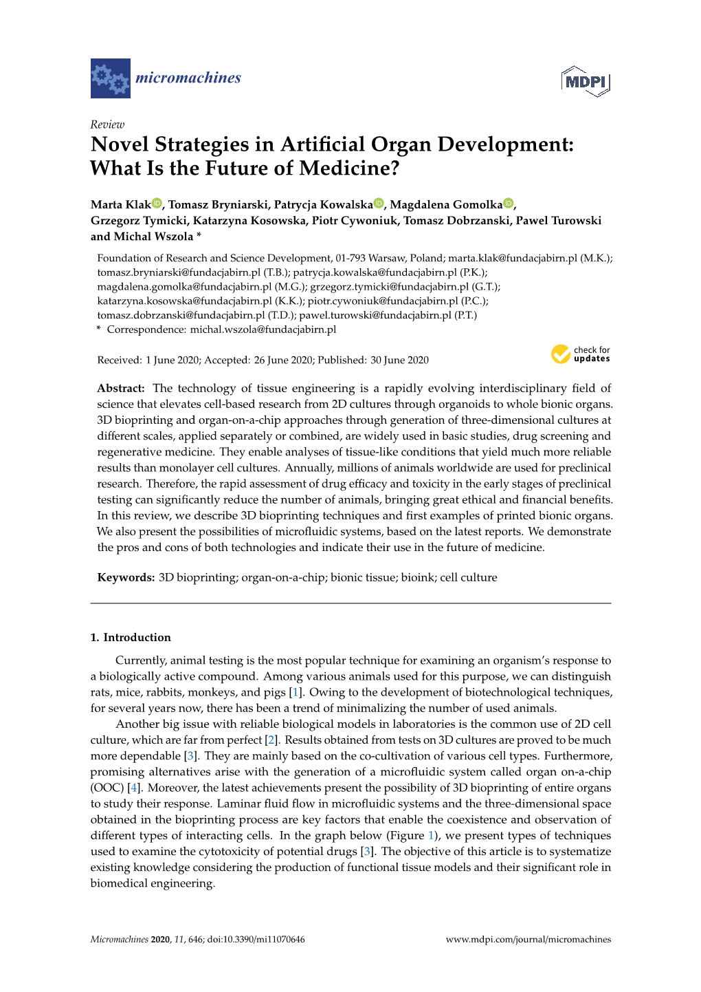 Novel Strategies in Artificial Organ Development