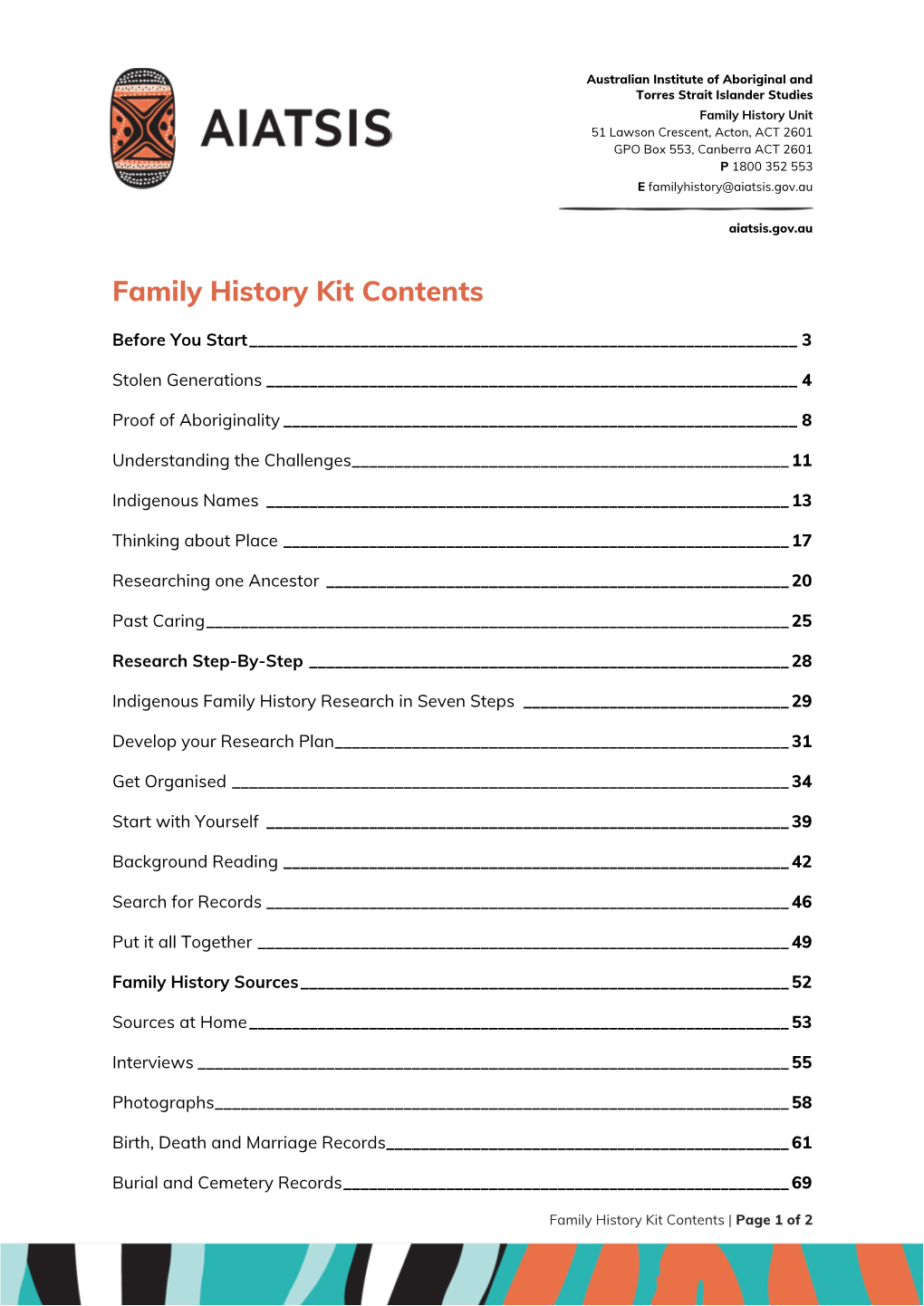 Family History Kit Contents
