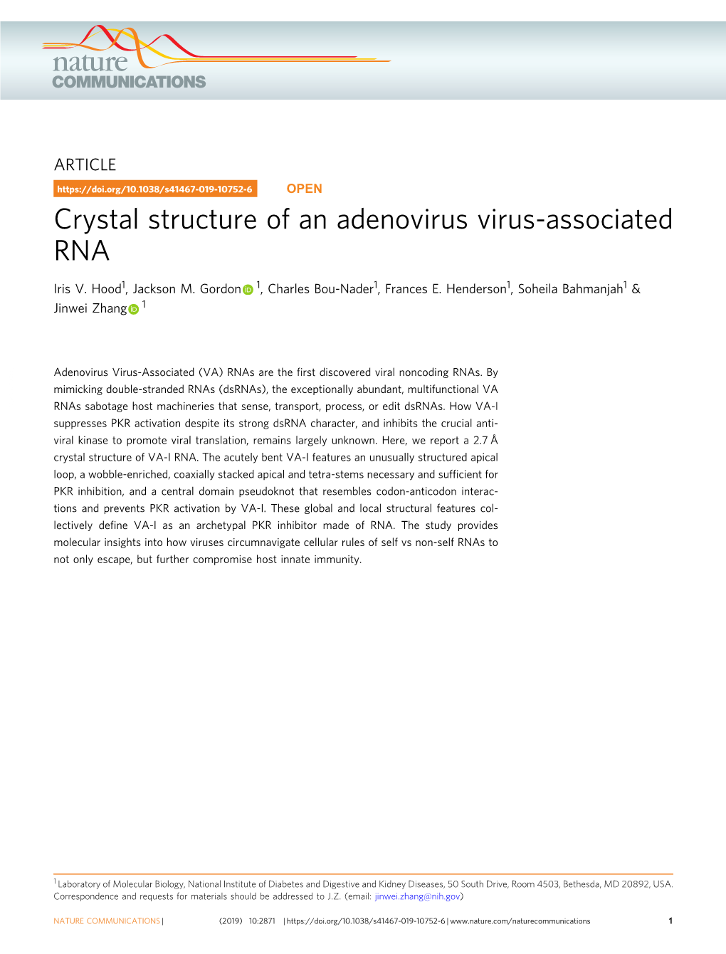 Crystal Structure of an Adenovirus Virus-Associated RNA