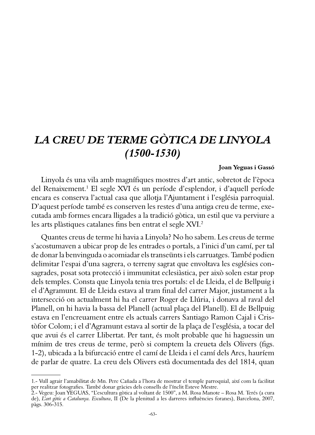 La Creu De Terme Gòtica De Linyola