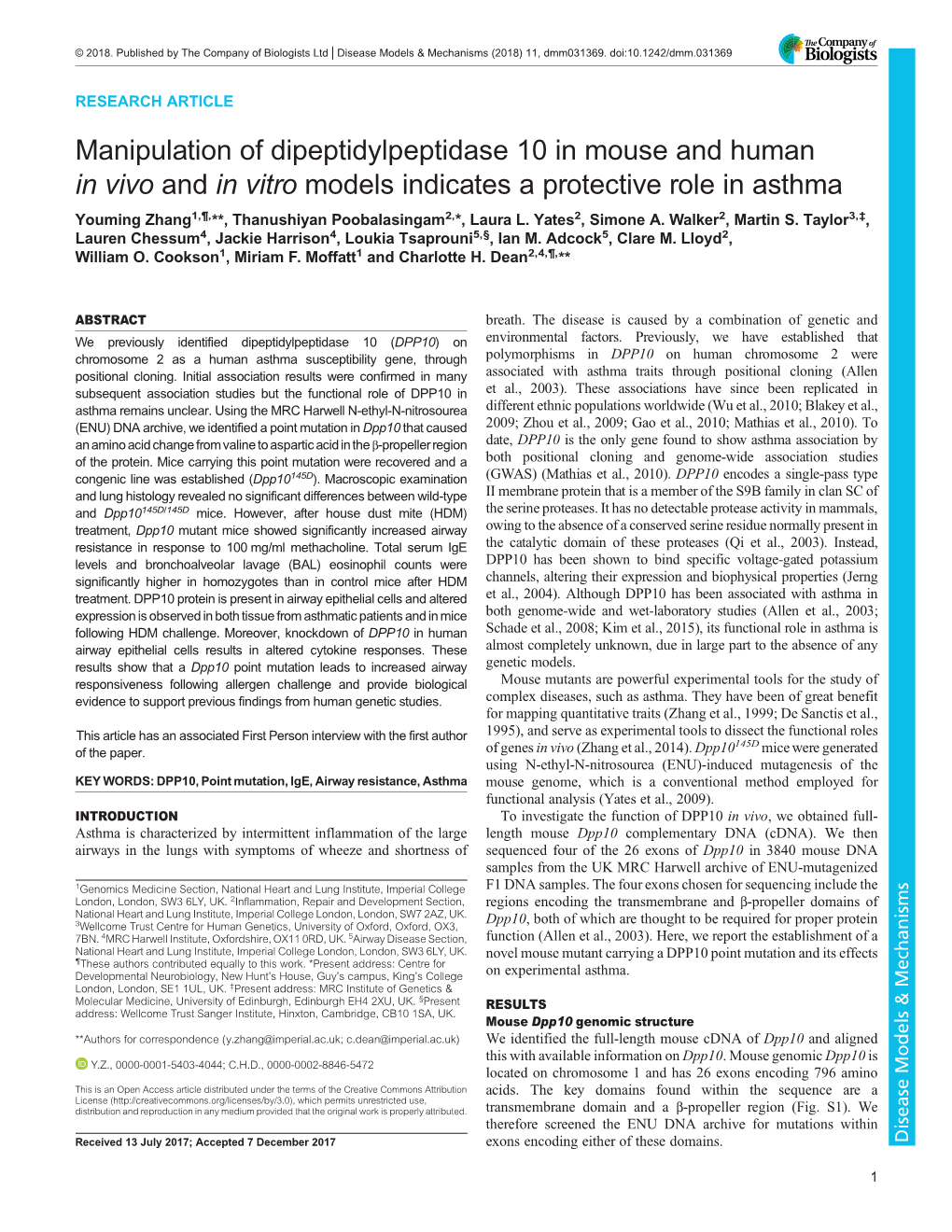 Manipulation of Dipeptidylpeptidase 10 in Mouse and Human in Vivo And